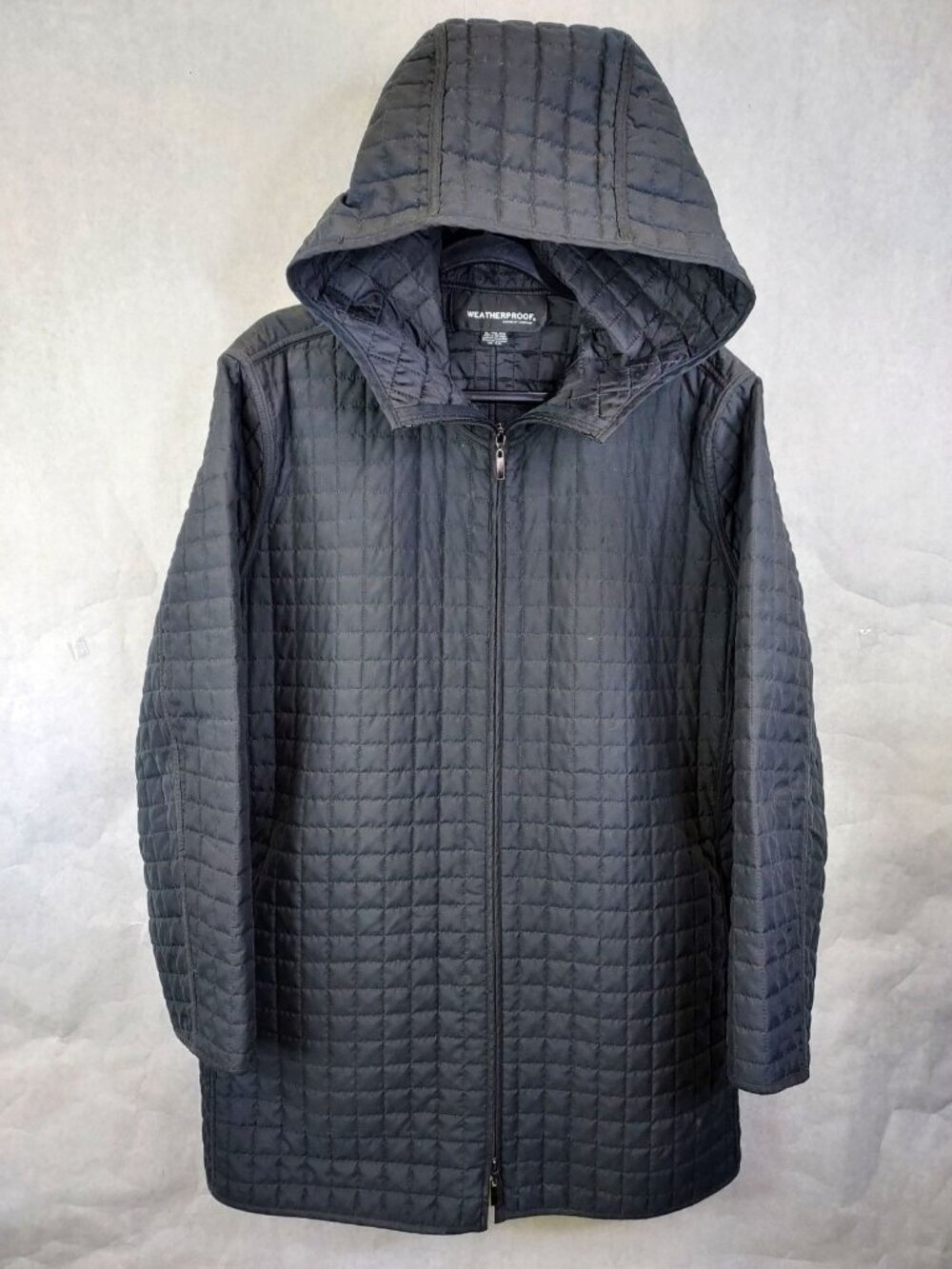 WEATHERPROOF Quilted Hooded Jacket Womens XL Lightweight Black Zip Up Coat Lined